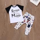 Shein Toddler Boys Letter Print Tee With Cartoon Print Pants