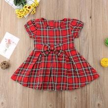 Shein Girls Bow Detail Plaid Dress