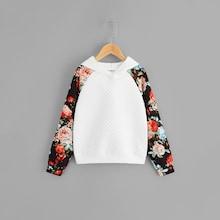 Shein Girls Floral Raglan Sleeve Hoodie
