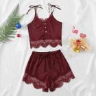 Shein Christmas Contrast Lace Cami Top & Shorts With Thong