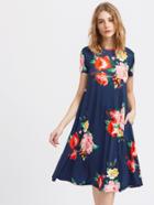 Shein Flower Print Side Pocket Detail Swing Tee Dress