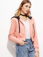 Shein Pink Contrast Hood Zip Up Crop Jacket