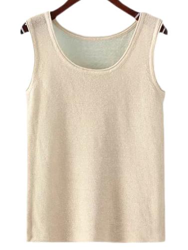 Shein Beige Round Neck Linen Camis Top