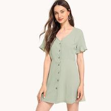 Shein Flounce Sleeve Button Up Dress
