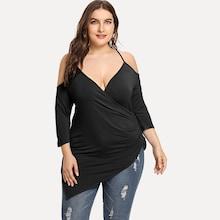 Shein Plus Cold Shoulder Draped Front Wrap Tee