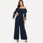 Shein Foldover Front Off Shoulder Overlap Knot Jumpsuit