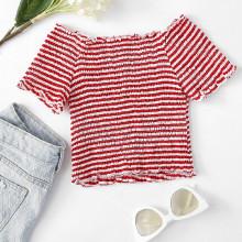 Shein Lettuce Trim Striped Top