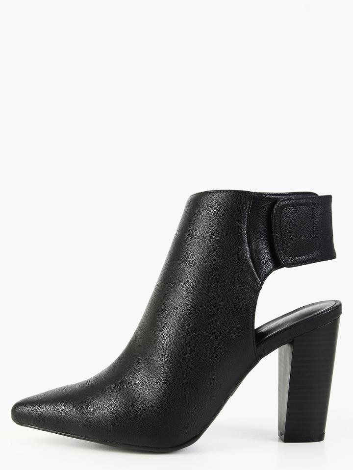 Shein Heel Cut Out Pointed Ankle Boots Black