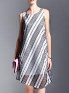 Shein Grey White Fishnet Asymmetric Dress