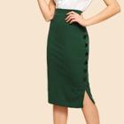 Shein Button Detail Split Solid Skirt