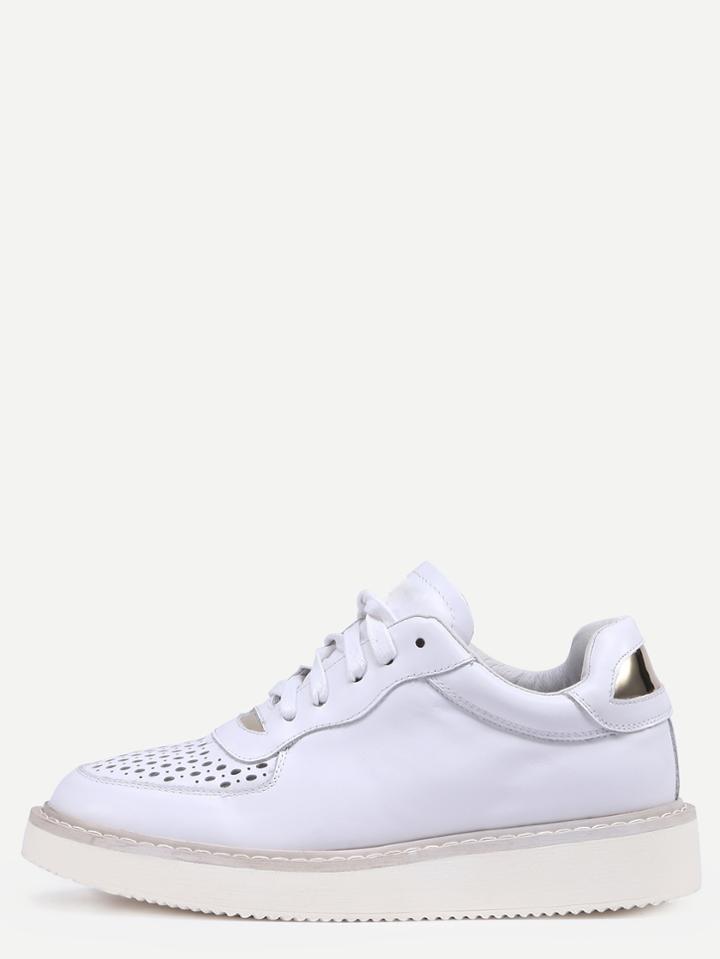 Shein White Round Toe Hollow Lace-up Letters Print Wedges