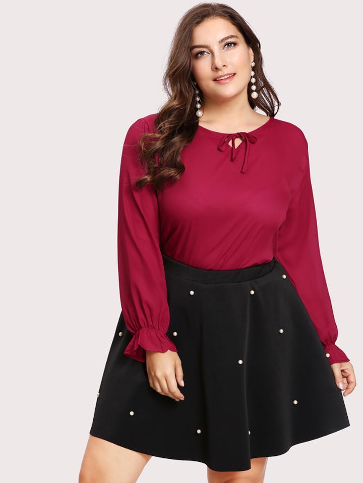 Shein Tie Neck Frill Cuff Blouse