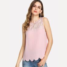 Shein Lace Yoke Scallop Trim Top