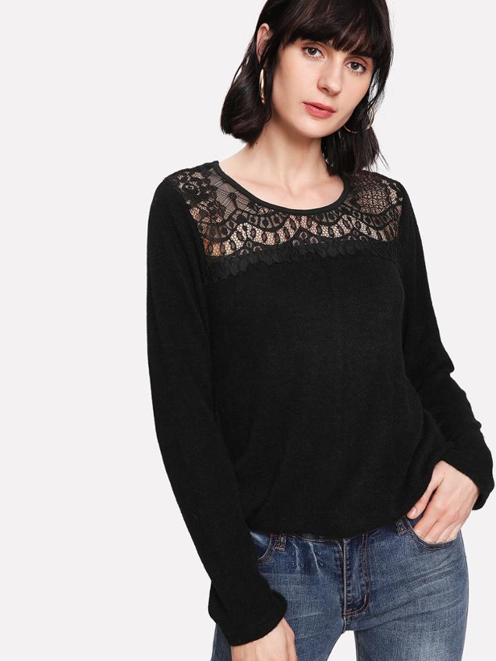 Shein Lace Panel Yoke Tee