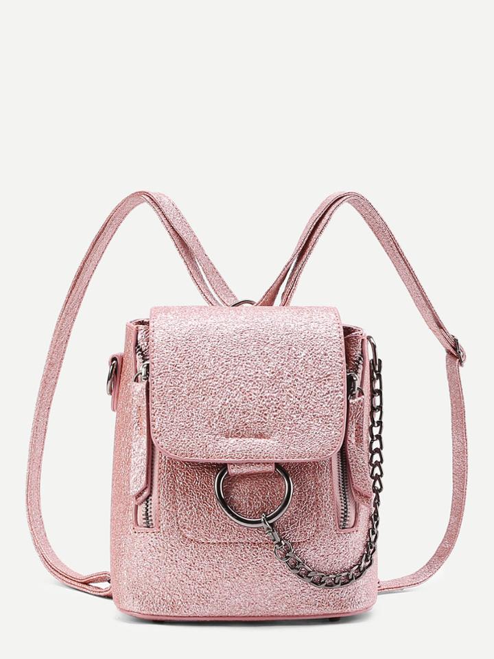 Shein Ring And Chain Detail Pu Backpack