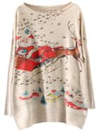 Shein Multicolor Batwing Sleeve Christmas Reindeer Print Knitwear