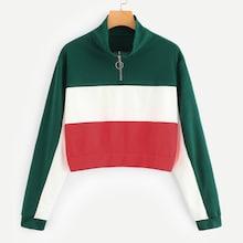 Shein Zipper Front Color Block Sweatshirt