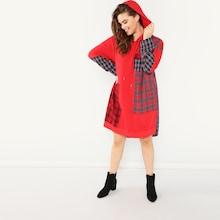 Shein Plus Plaid Panel Batwing Sleeve Sweatshirt Dress