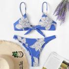 Shein Knot Front Random Leaf Print Bikini Set