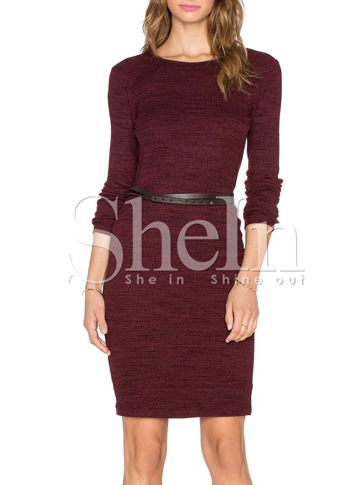 Shein Burgundy Round Neck Sheath Jersey Dress