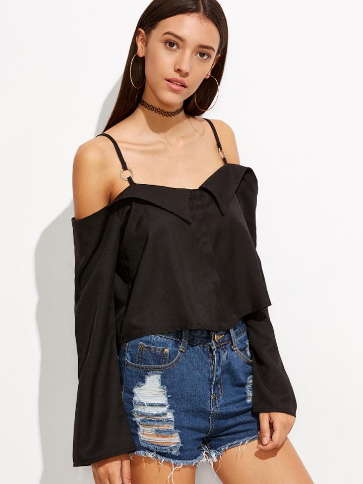 Shein Black Cold Shoulder High Low Blouse