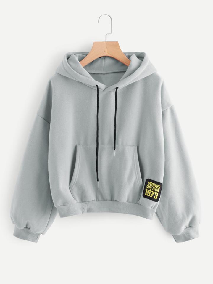 Shein Drop Shoulder Balloon Sleeve Patch Detail Hoodie