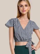 Shein Elasticized Hem Self Tie Surplice Wrap Top