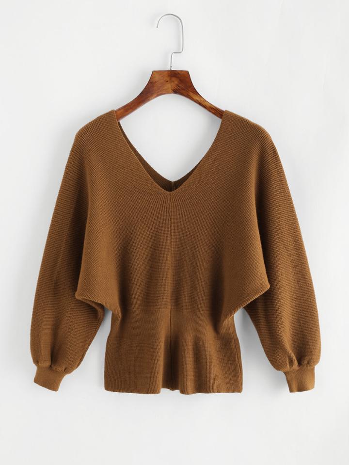 Shein V Neckline Slit Back Chunky Sweater