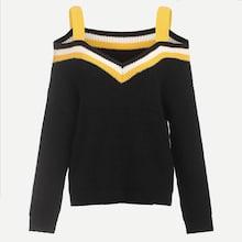 Shein Cold Shoulder Striped Jumper