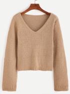 Shein Khaki V Neck Crop Sweater