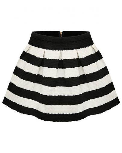Shein Black Apricot Stripe Flare Zip Skirt