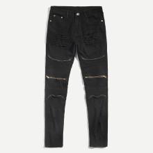 Shein Men Zip Decoration Ruched Denim Pants