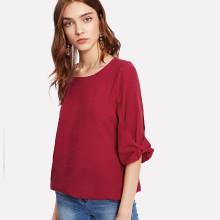 Shein Solid Ruched Detail Blouse