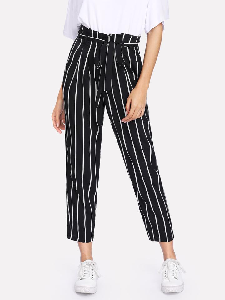 Shein Self Belt Striped Pants