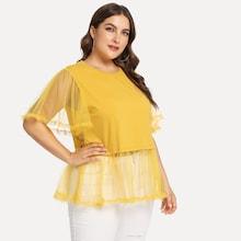 Shein Plus Bell Sleeve Sheer Top