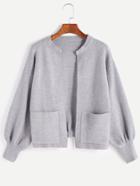 Shein Grey Drop Shoulder Lantern Sleeve Pockets Sweater Coat