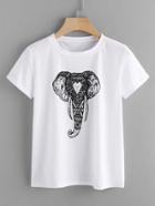 Shein Ornate Elephant Print Tee