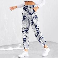 Shein Drawstring Waist Figure Print Pants