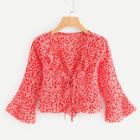 Shein Fluted Sleeve Calico Print Top