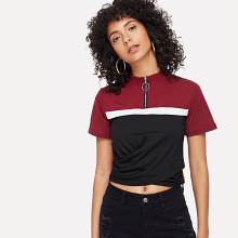 Shein Color Block Zip Up Front Tee