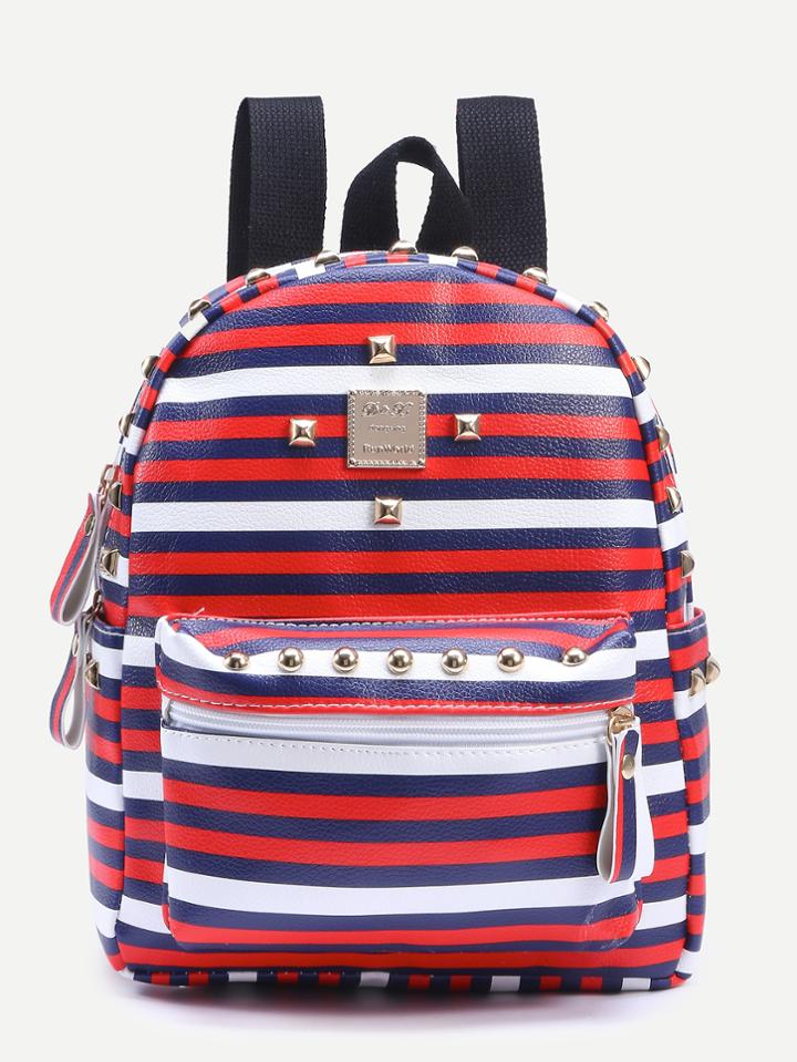 Shein Multicolor Striped Print Studded Backpack