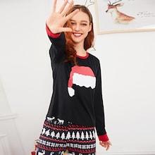Shein Christmas Hat Print Pajama Set