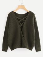 Shein Lace Up Surplice Texture Knit Sweater