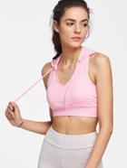 Shein Active Fishnet Mesh Panel Crop Hooded Top