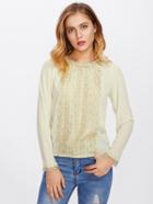 Shein Embroidered Lace Trim Pearl Detail Blouse