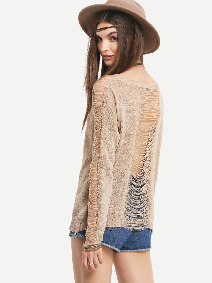 Shein Ladder Slit Drop Shoulder Sweater
