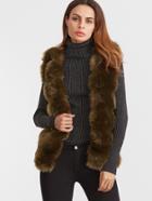 Shein Army Green Open Front Faux Fur Vest