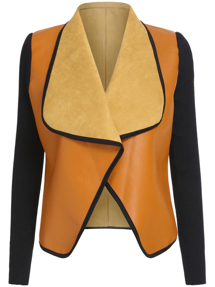 Shein Yellow Black Contrast Trims Crop Coat