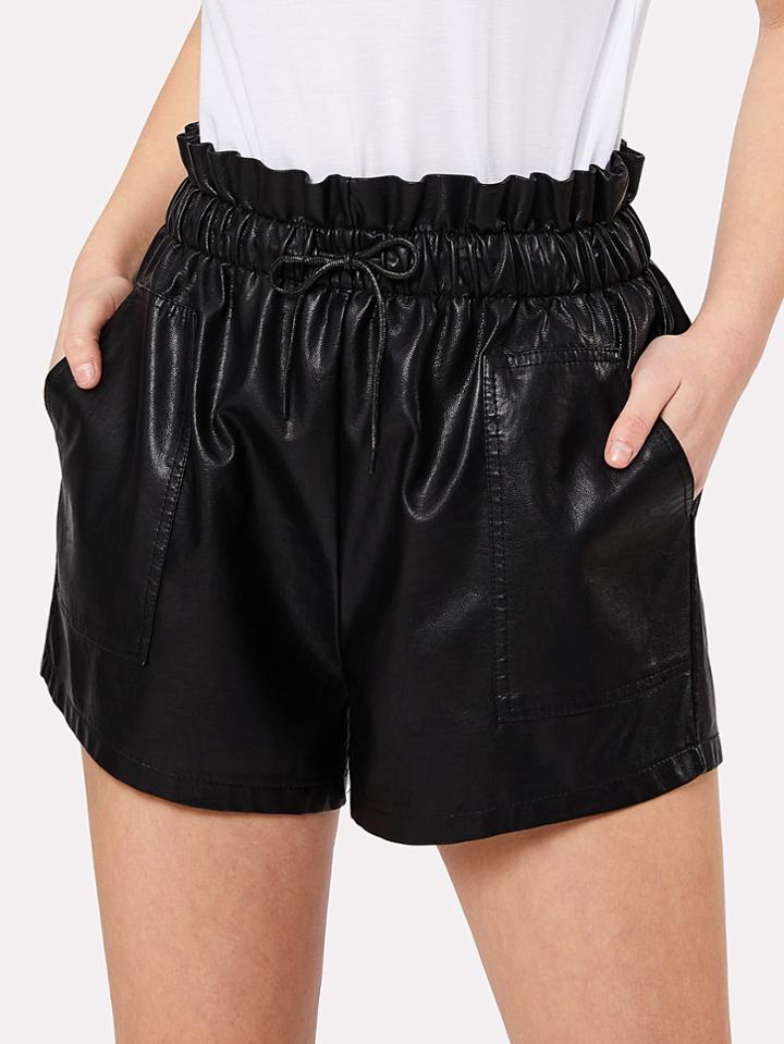 Shein Ruffle Waist Pu Shorts