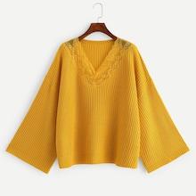 Shein Plus Floral Lace Insert Solid Sweater